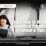 A girl studying and writing in a notebook with the text How to write an analytical paragraph on a banner