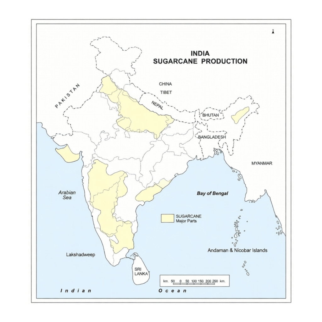 Sugarcane Producing States in India