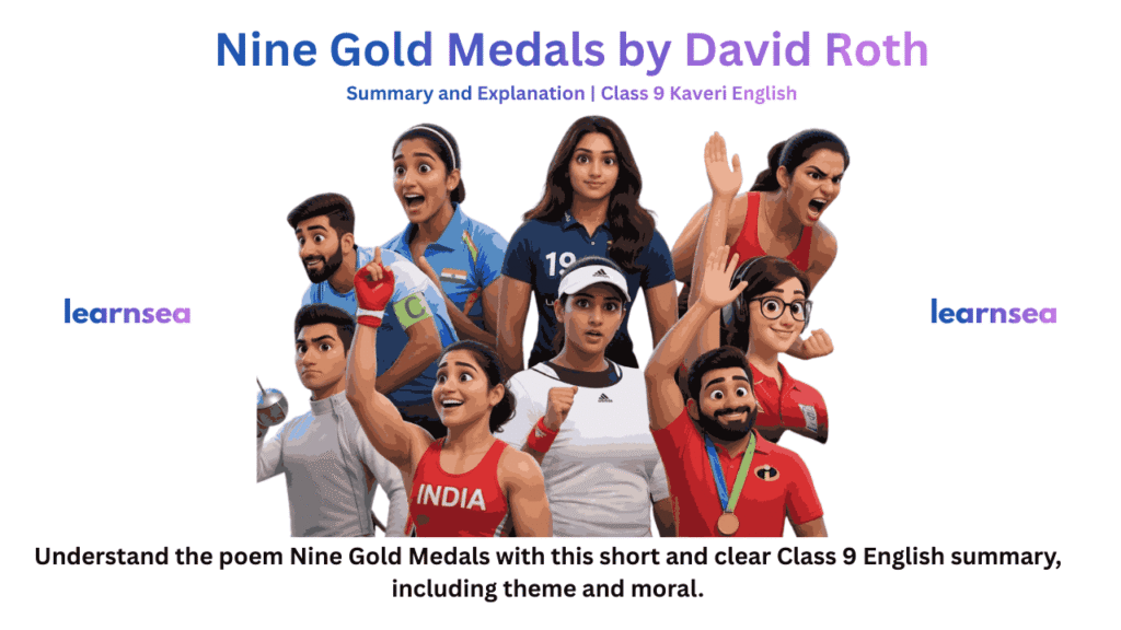 Nine Gold Medals Inspirational Pixar illustration of Team India athletes from various sports disciplines, celebrating together with medals, rackets, and gear, dramatic rain and dark sky for high-energy sports poster feel.